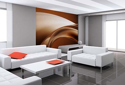 Hnedá tapeta v obývačke na stene